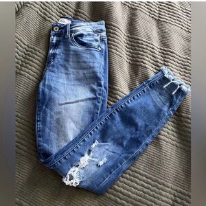 KanCan Women's Faded Blue Ripped Skinny Jeans